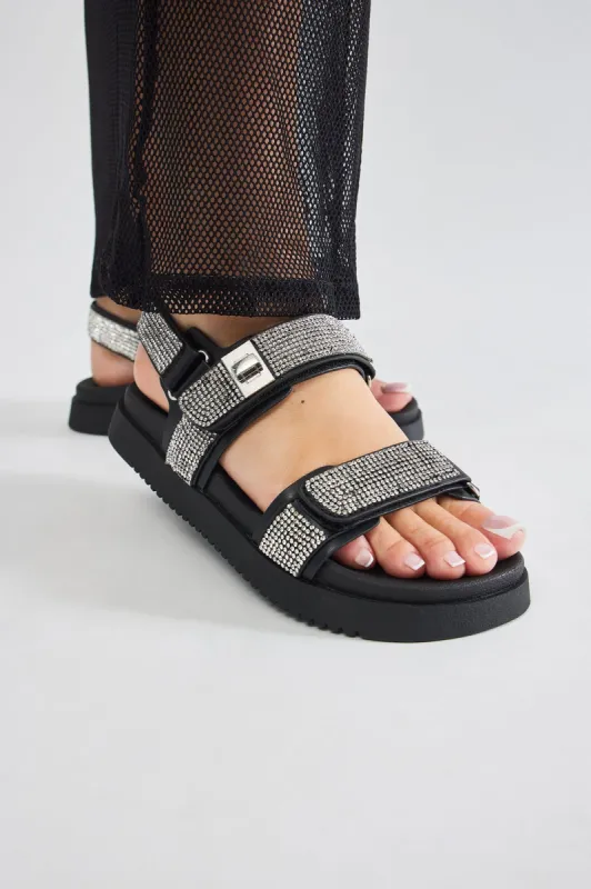 Kalley Embellished Flat Sandals - Black sold by Fashion Nova