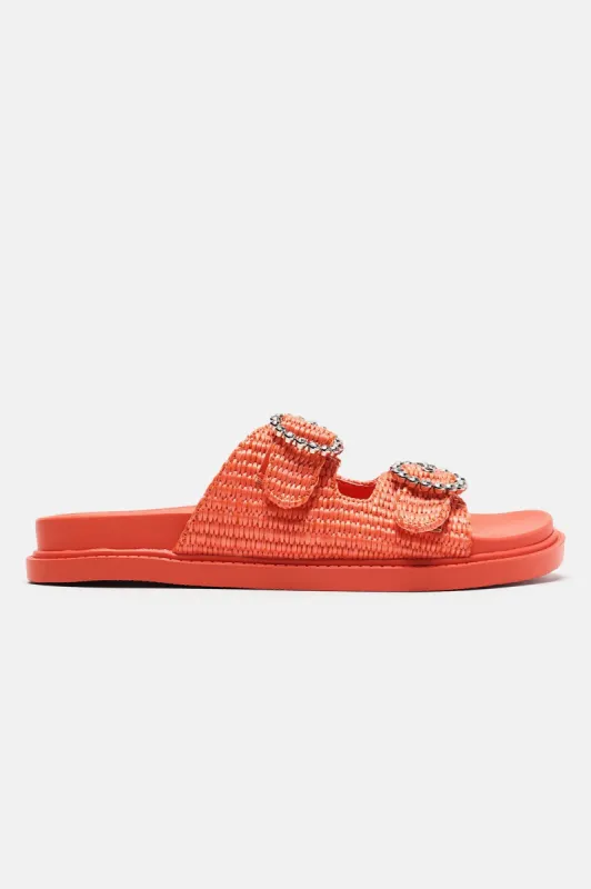 Sutton Embellished Slides - Orange sold by Fashion Nova