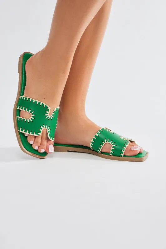 Joele Flat Sandals - Kelly Green sold by Fashion Nova