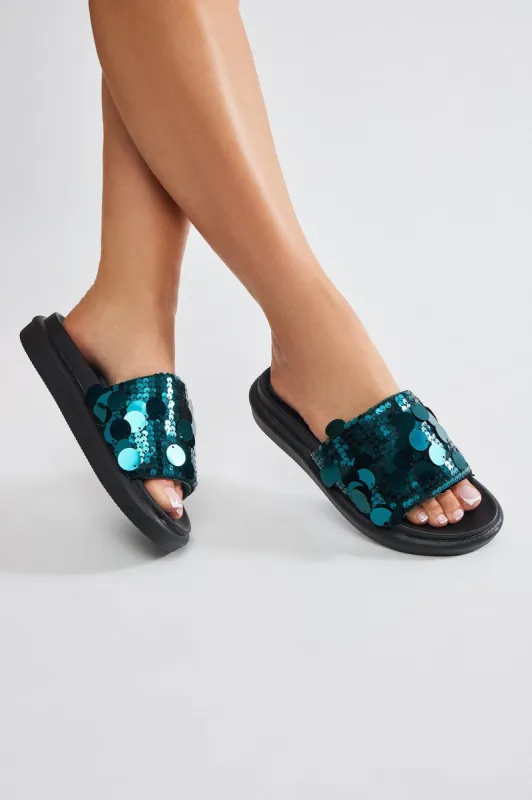 Girly Things Sequin Casual Slides - Hunter sold by Fashion Nova