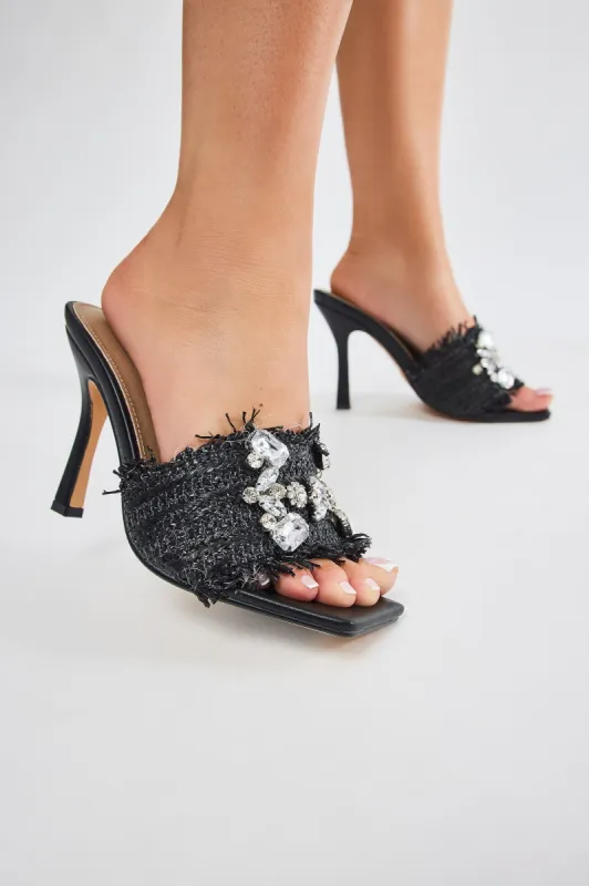 Giving Me Looks Embellished Mules - Black sold by Fashion Nova
