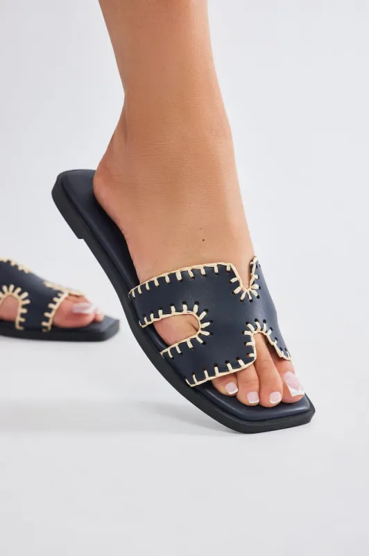 Joele Flat Sandals - Navy sold by Fashion Nova