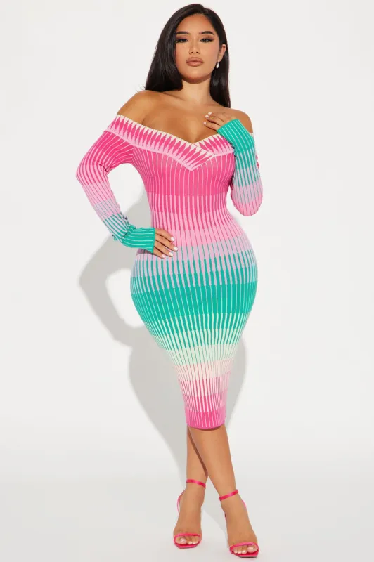 Ayla Sweater Midi Dress - Pink/combo sold by Fashion Nova