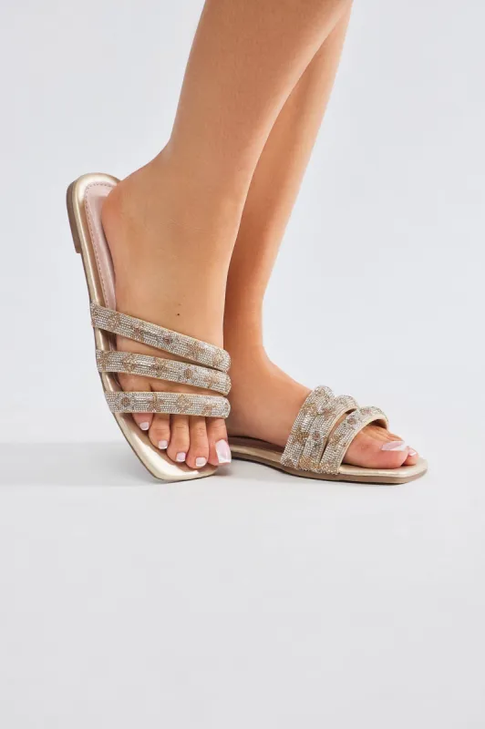 No Problem Flat Sandals - Gold sold by Fashion Nova