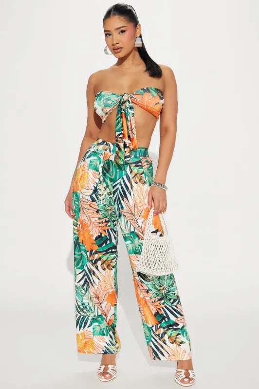 Tropics Vibe Pant Set - Orange/combo sold by Fashion Nova