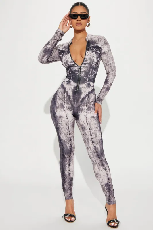 All The Way Jumpsuit - Grey/combo sold by Fashion Nova