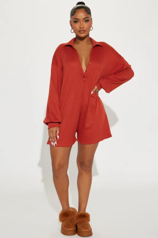 Figure It Out Romper - Rust sold by Fashion Nova