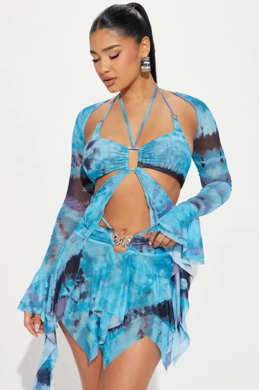 Celestial 3 Piece Mesh Skirt Set - Blue/combo sold by Fashion Nova