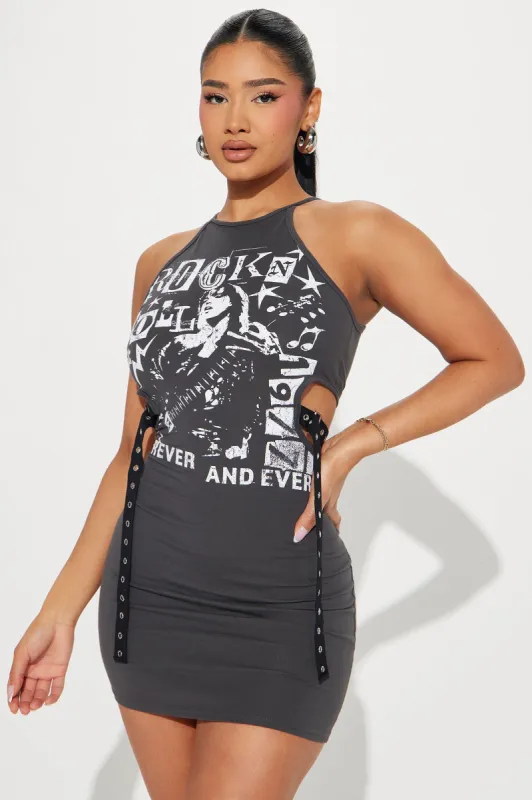 All Rev'd Up Mini Dress - Charcoal sold by Fashion Nova