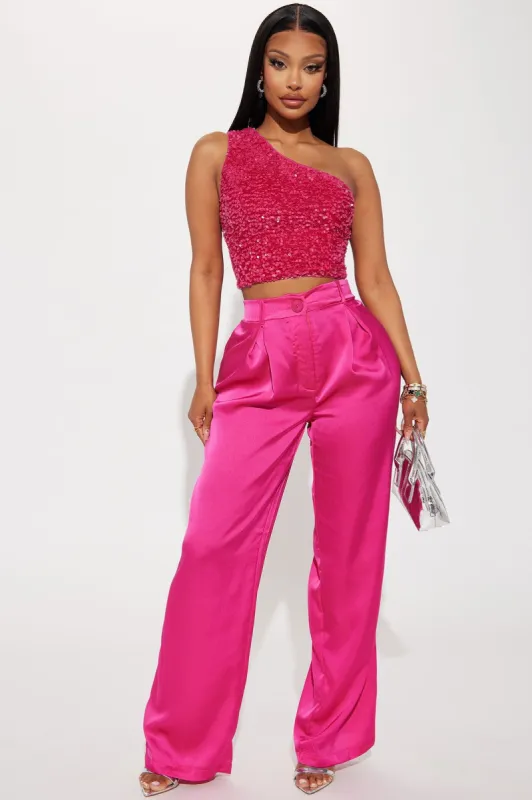 Trinity Satin Trouser - Fuchsia sold by Fashion Nova