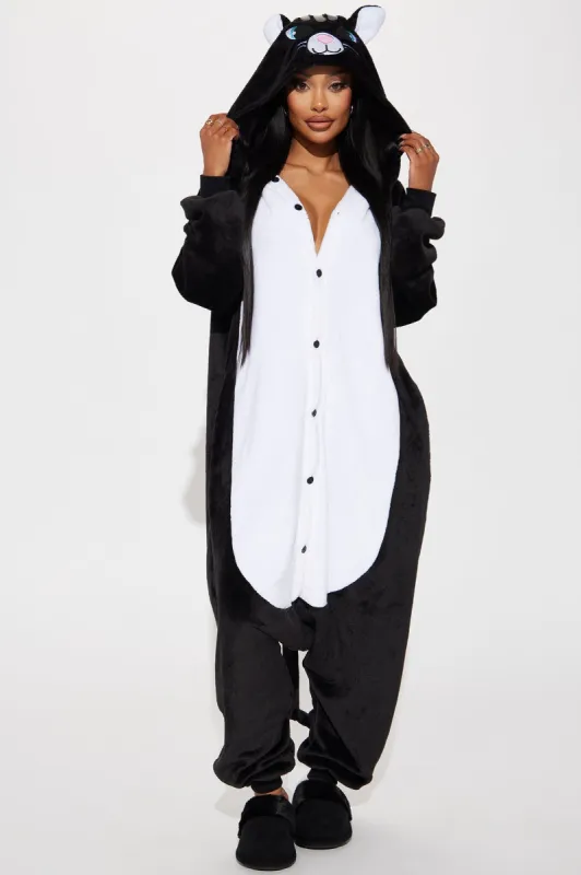 Kitty Cat Plush Costume Onesie - Black/White made by Fashion Nova