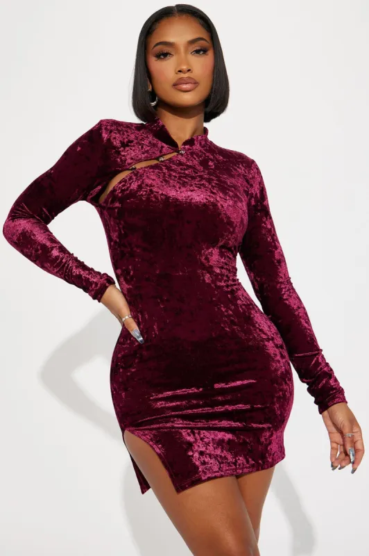 Desirae Velvet Mini Dress - Burgundy sold by Fashion Nova