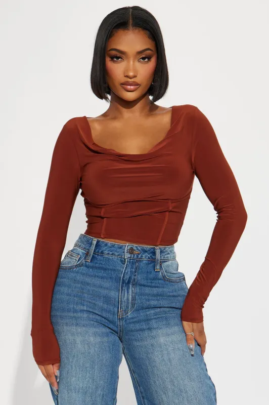 Chloe Cowl Neck Top - Rust sold by Fashion Nova