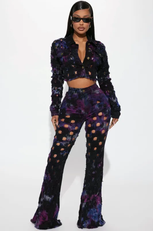 Dazed Stretch Ripped Flare Jeans - Black/Purple sold by Fashion Nova