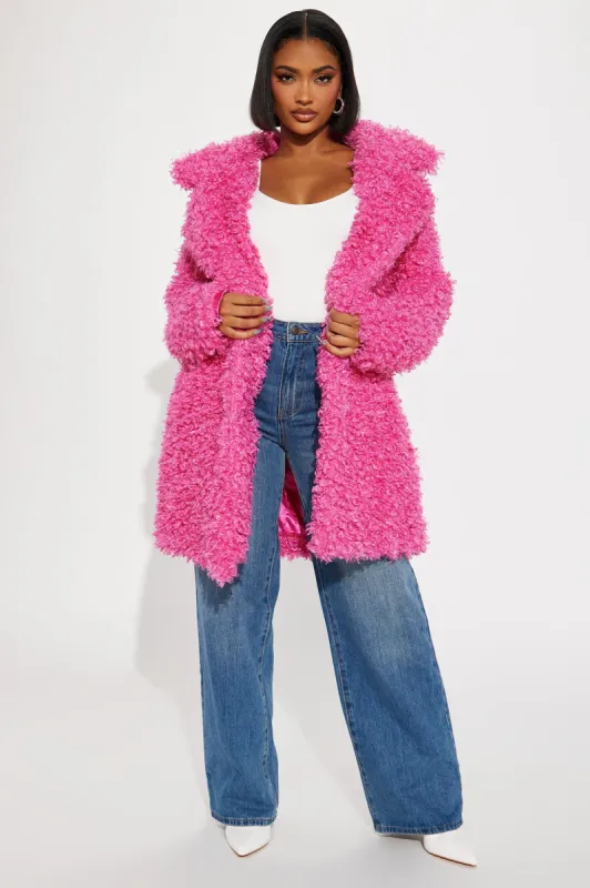 Kind Of A Big Deal Sherpa Coat - Fuchsia sold by Fashion Nova
