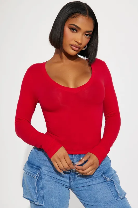 No Brainer Long Sleeve V Neck Tee - Red sold by Fashion Nova