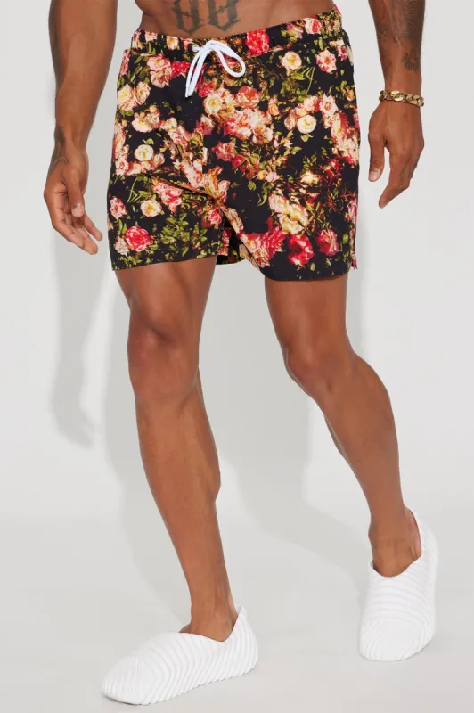 Flower Field Swim Trunks - Black sold by Fashion Nova