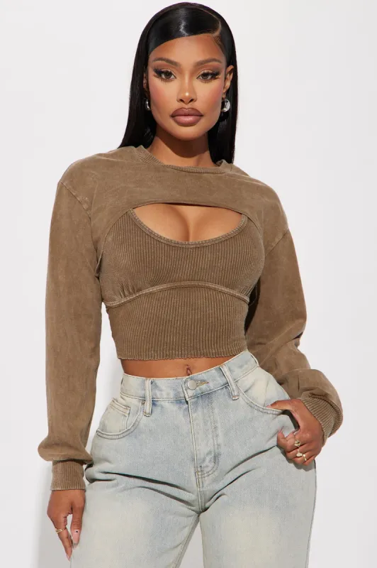 Eden Ribbed Bolero Top - Mocha sold by Fashion Nova