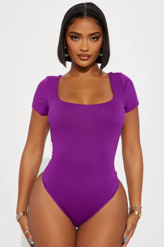 Casual Girl Short Sleeve Bodysuit - Purple sold by Fashion Nova