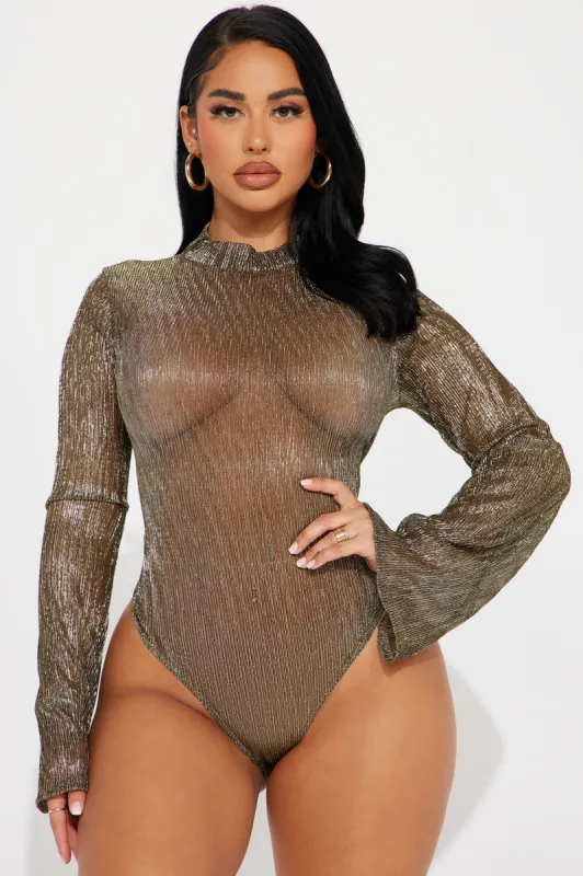 Night Out With You Bodysuit - Gold sold by Fashion Nova
