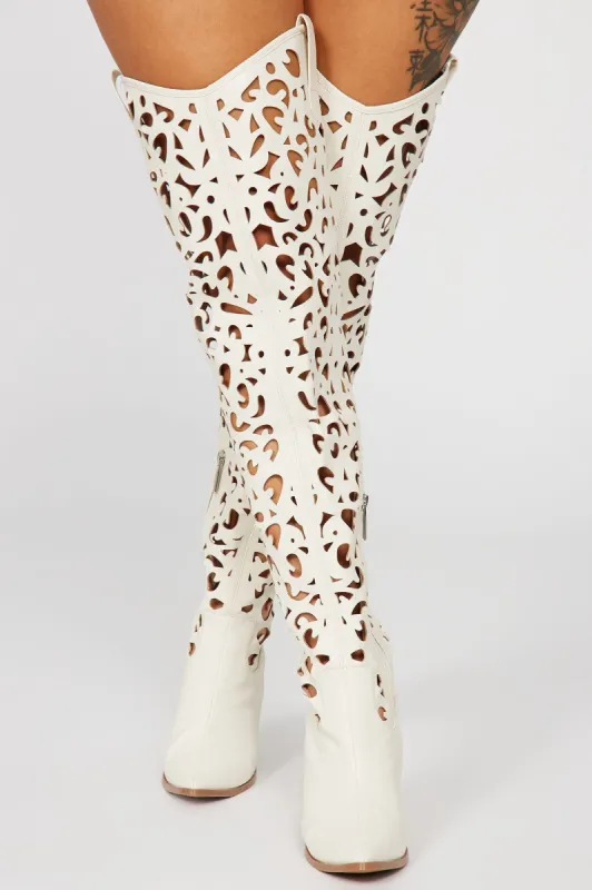I'm The One Over The Knee Heeled Boots - Off White sold by Fashion Nova