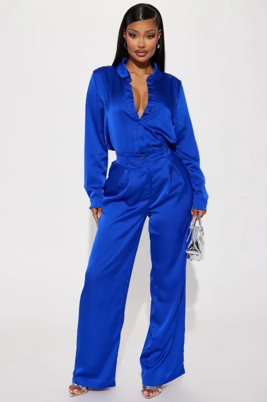 Trinity Satin Trouser - Royal sold by Fashion Nova