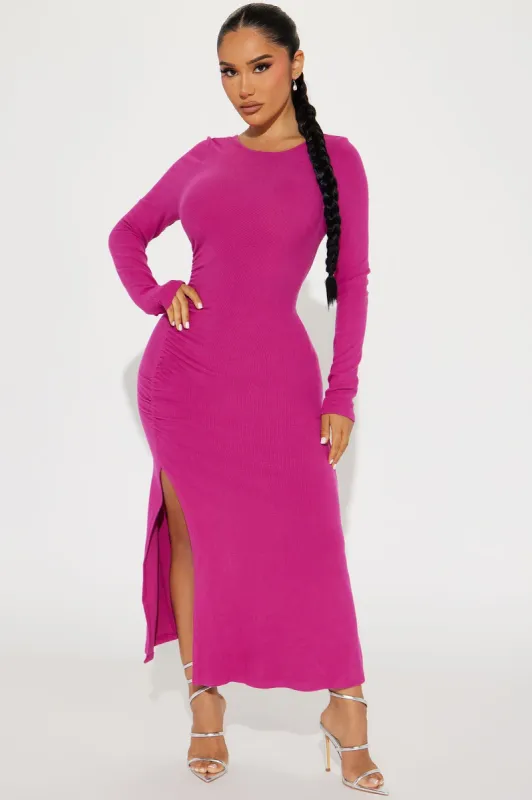 Kary Hacci Ruched Midi Dress - Magenta sold by Fashion Nova