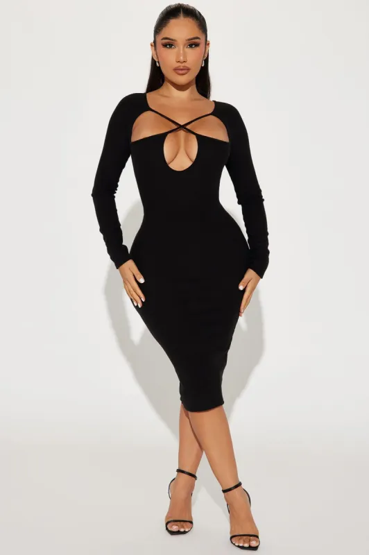 Monica Sweater Midi Dress - Black sold by Fashion Nova
