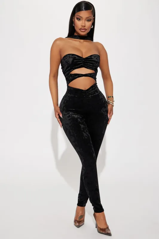 Night Out Velvet Jumpsuit - Black sold by Fashion Nova