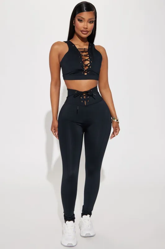 Hard Work Elevate Lace Up Active Legging - Black sold by Fashion Nova