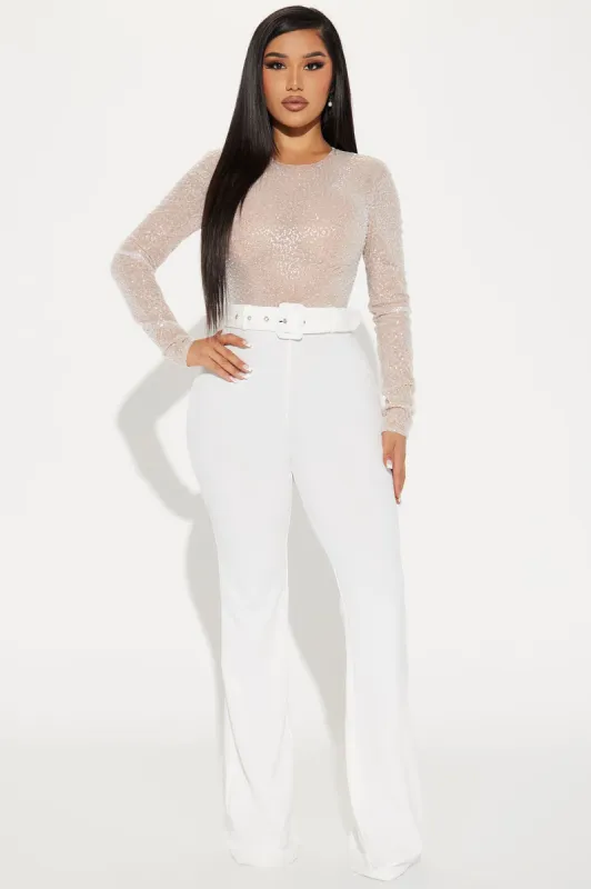 Spark The Passion Sequin Jumpsuit - Off White made by Fashion Nova