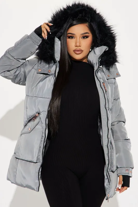 Cold Feelings Puffer Jacket - Charcoal sold by Fashion Nova