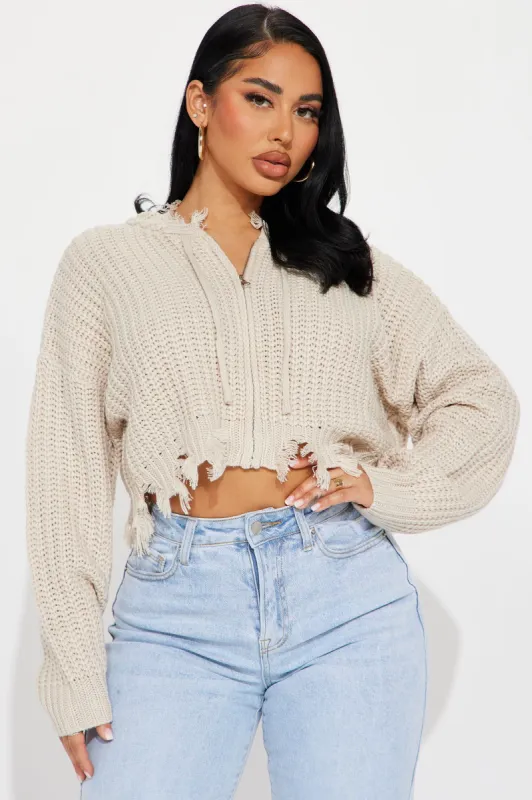 Emery Distressed Cardigan Sweater - Oatmeal sold by Fashion Nova
