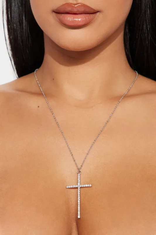 Faithful Rhinestone Necklace - Silver made by Fashion Nova