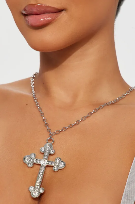 Living Life Cross Necklace - Silver sold by Fashion Nova