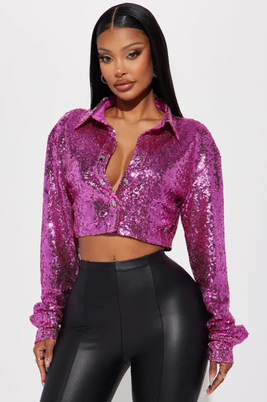 I Am The Moment Cropped Sequin Shirt - Pink sold by Fashion Nova