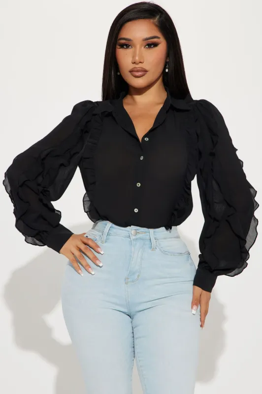 Frilly Feel Shirt - Black made by Fashion Nova