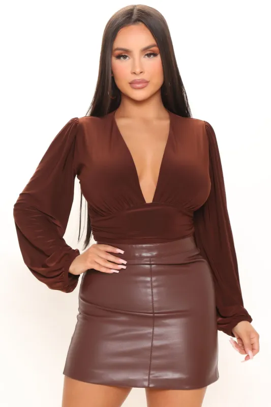 So Sophisticated Bodysuit - Brown sold by Fashion Nova