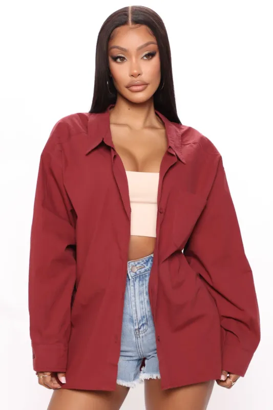 Bianca Over Sized Poplin Top - Wine sold by Fashion Nova