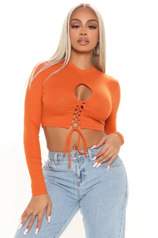 Gabby Lace Up Crop Top - Rust sold by Fashion Nova