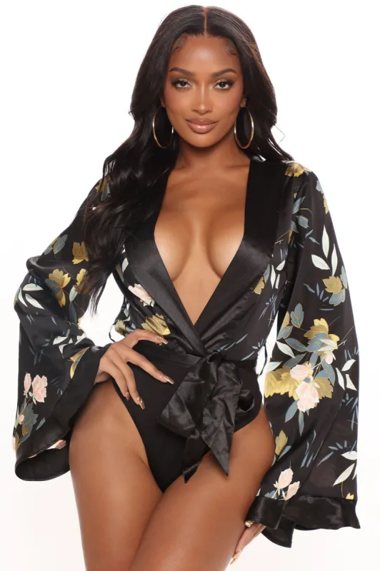 Kyoto Satin Bodysuit - Black/combo sold by Fashion Nova