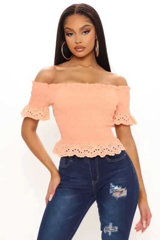 Beach Trips Smocked Top - Peach sold by Fashion Nova