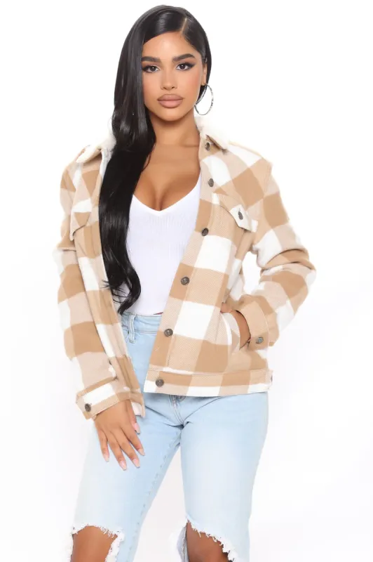 Chillin By The Fire Jacket - Taupe/combo sold by Fashion Nova