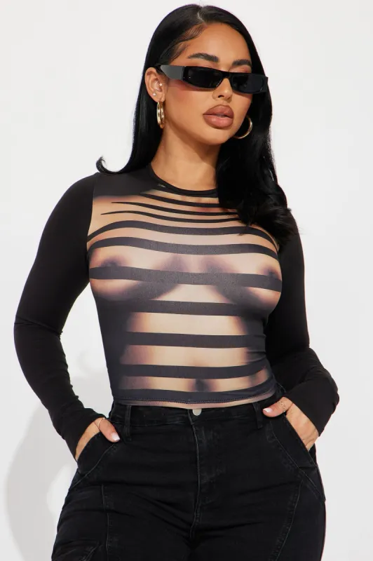 Hot And Seductive Long Sleeve Top - Black sold by Fashion Nova