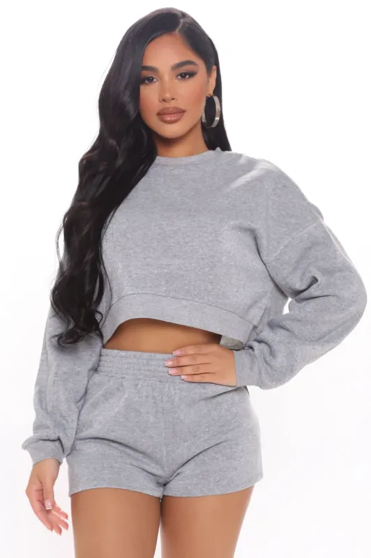 Weekend Feels Crop Top - Heather Grey sold by Fashion Nova