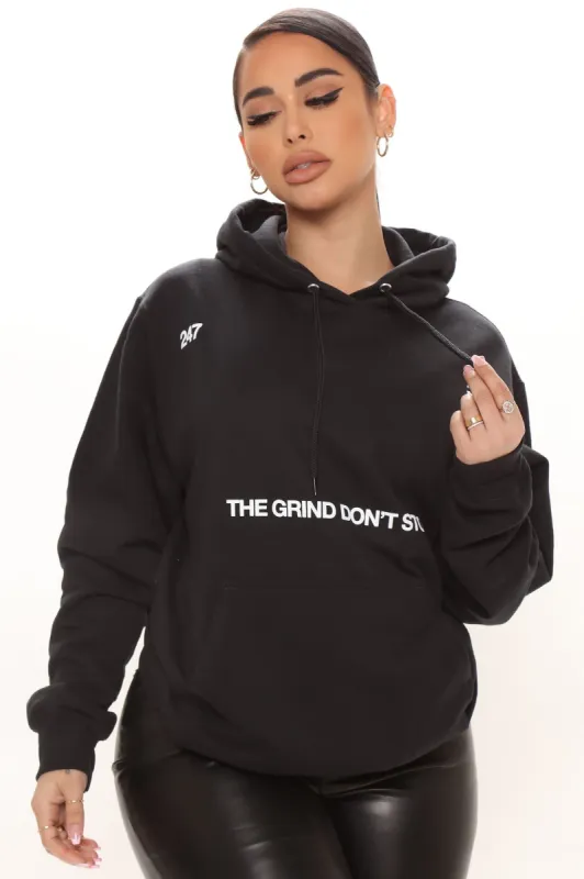 The Grind Don't Stop Hoodie - Black sold by Fashion Nova
