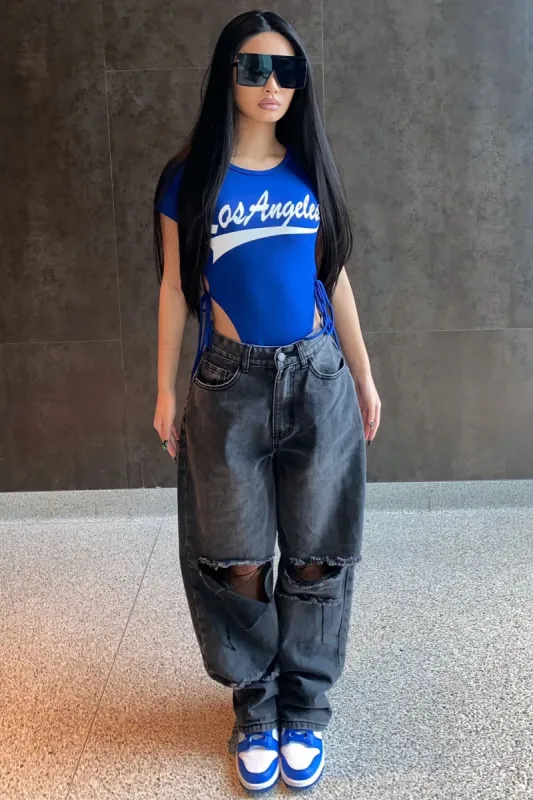 Los Angeles High Cut Bodysuit - Royal sold by Fashion Nova