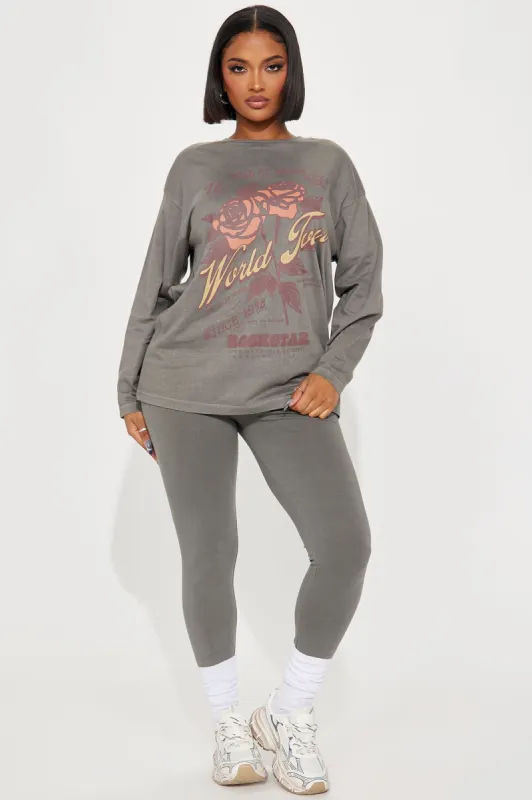 World Tour Vintage Wash Legging Set - Grey sold by Fashion Nova