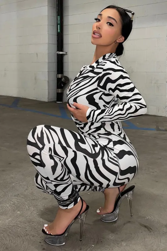 Wild Thing Zebra Jumpsuit - Black/White sold by Fashion Nova