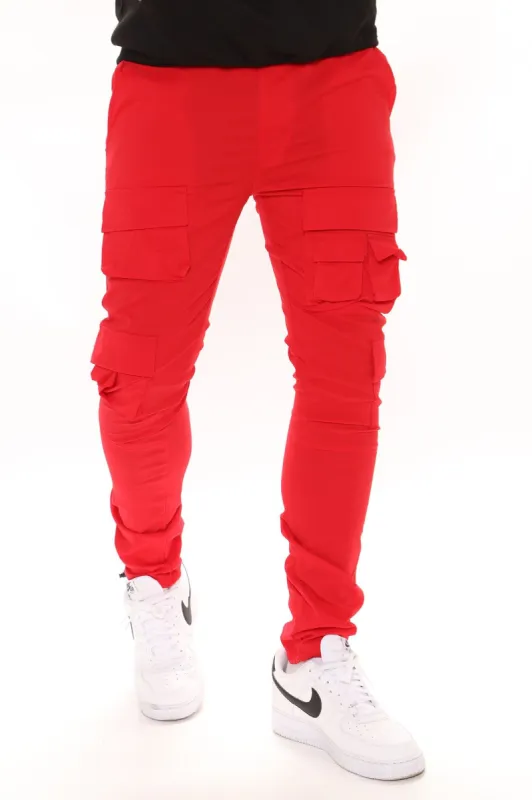 Elite Nylon Cargo Pants - Red sold by Fashion Nova